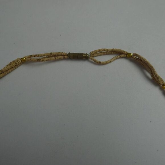 Double Two Multi Strand Beaded Necklace Faux Moonstone Silver Tone Pendant Boho - Picture 7 of 9